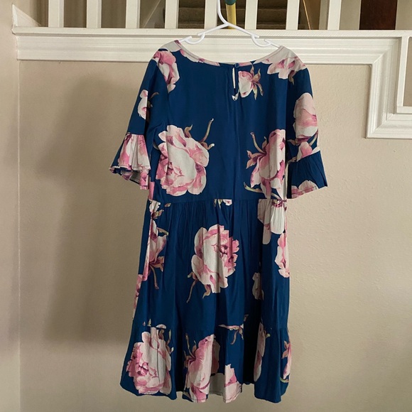 Girls Floral Blue Dress with Pink Flowers - Size L - Picture 5 of 7